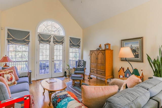 289 Magnolia Pl, Ringgold, GA 30736 - living room with healthy amount of natural light, high vaulted ceiling, french doors, and wood finished floors