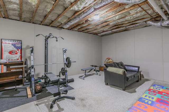 workout area with carpet floors