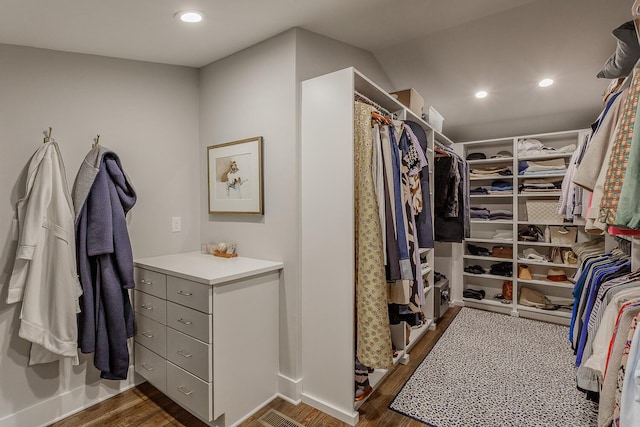 walk in closet featuring dark hardwood / wood-style flooring