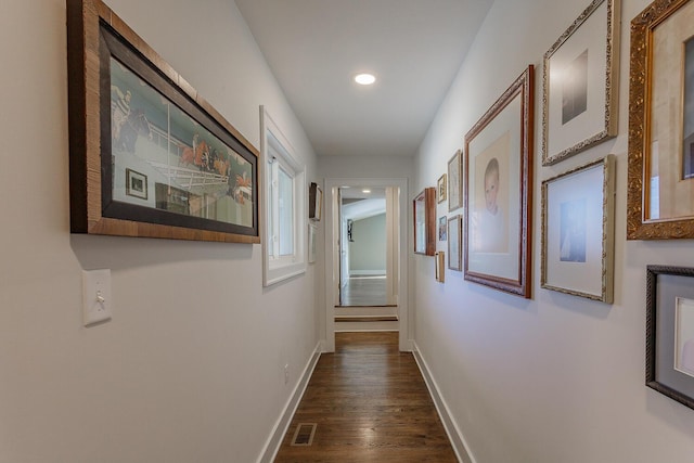 hall featuring dark hardwood / wood-style flooring