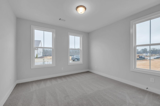 spare room featuring light carpet and plenty of natural light