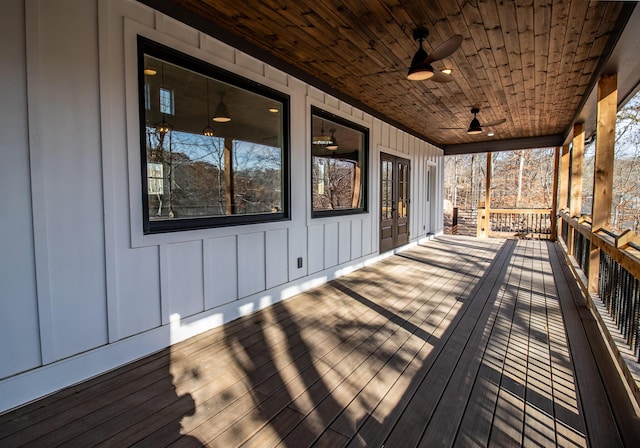 wooden deck with ceiling fan