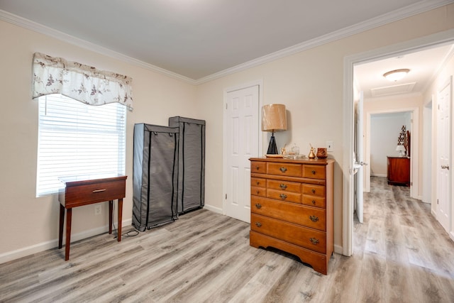 5004 Kenton Dr, Chattanooga, TN 37412 - bedroom with light wood finished floors, attic access, ornamental molding, and baseboards