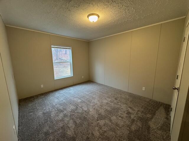 carpeted spare room with a textured ceiling