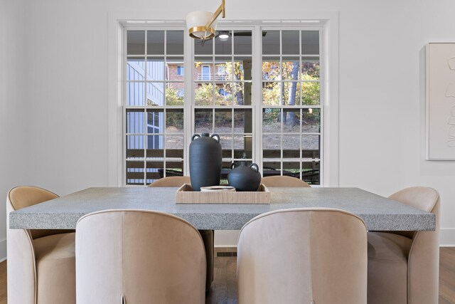 dining area with hardwood / wood-style flooring