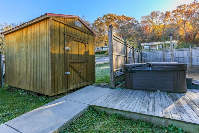 exterior space featuring a hot tub