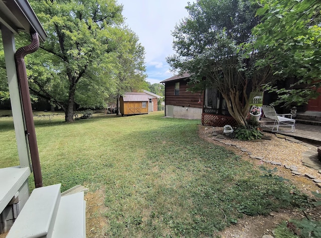 view of yard with a storage shed