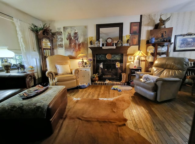 living room with hardwood / wood-style flooring