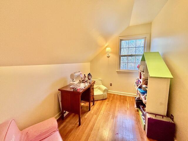 interior space featuring light hardwood / wood-style flooring and vaulted ceiling