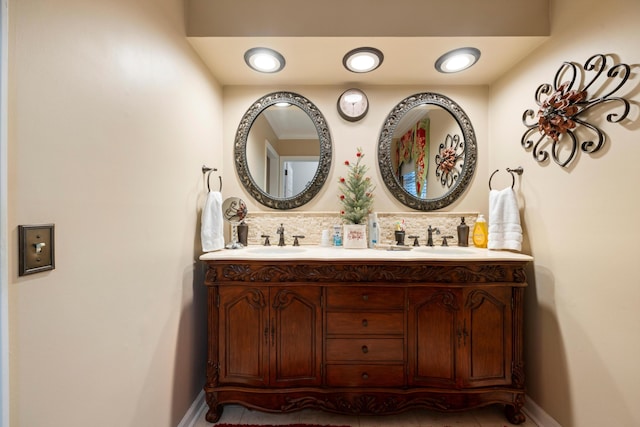 bathroom with vanity and tile patterned floors