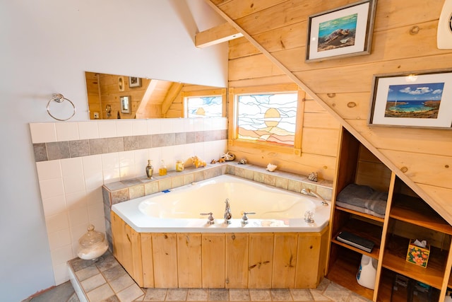 bathroom with a garden tub