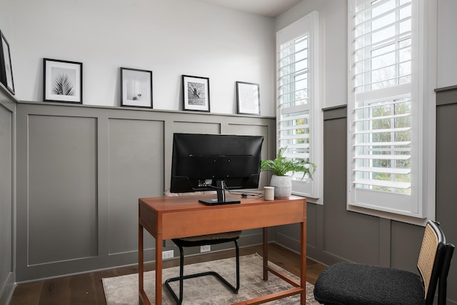 office featuring a wealth of natural light and hardwood / wood-style floors