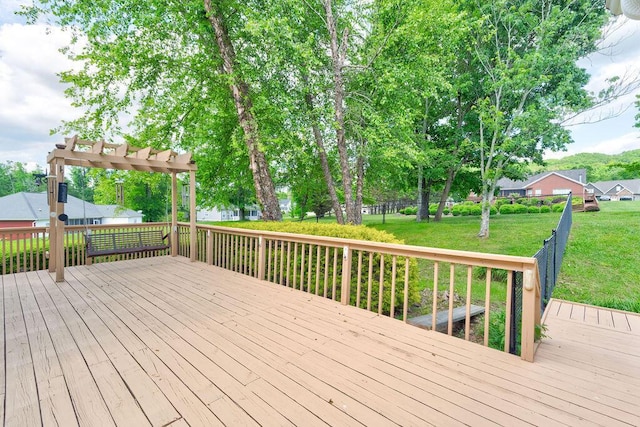 wooden terrace with a yard