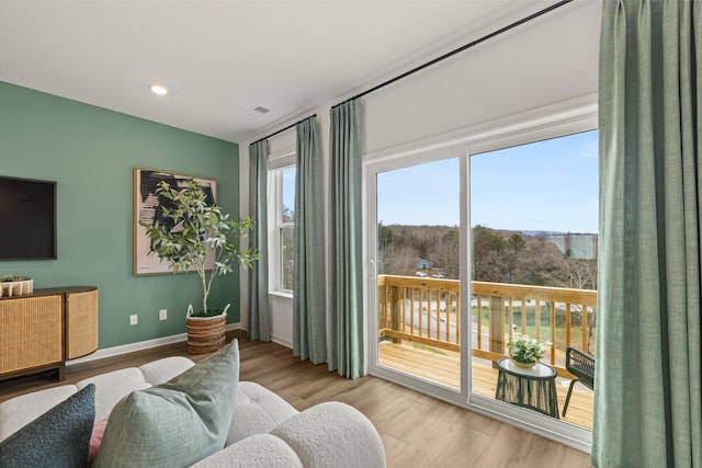 interior space with light hardwood / wood-style floors