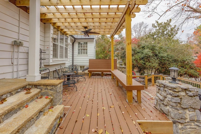 deck featuring a pergola and ceiling fan