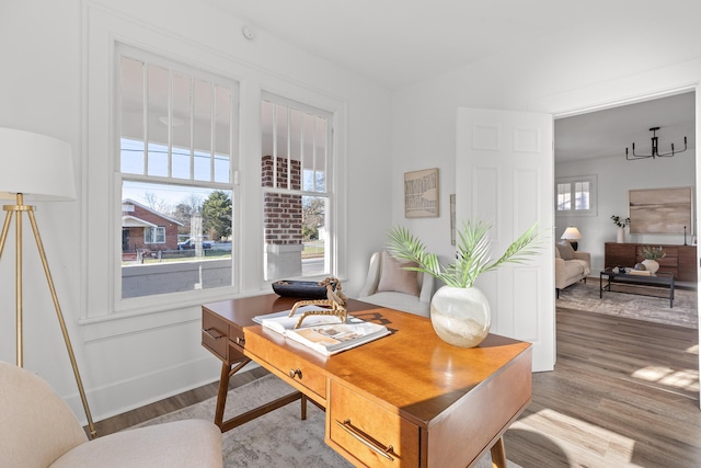 office with hardwood / wood-style flooring