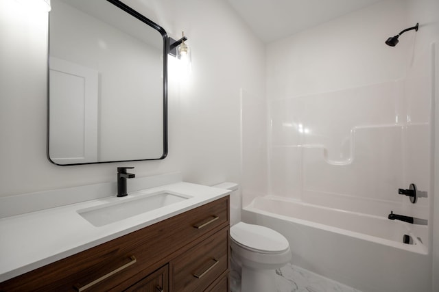 full bathroom with vanity, toilet, and bathtub / shower combination