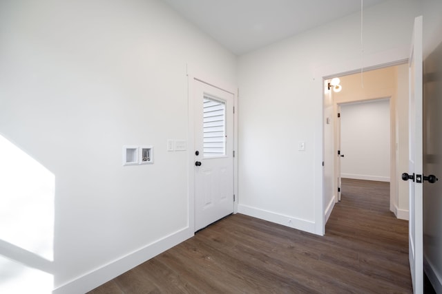 hallway featuring dark wood-type flooring