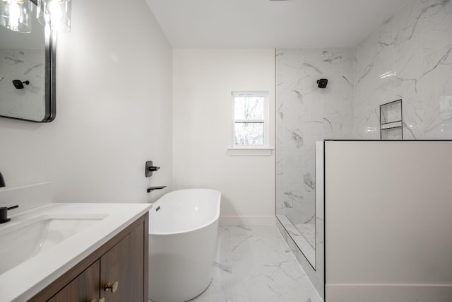 bathroom with vanity and independent shower and bath