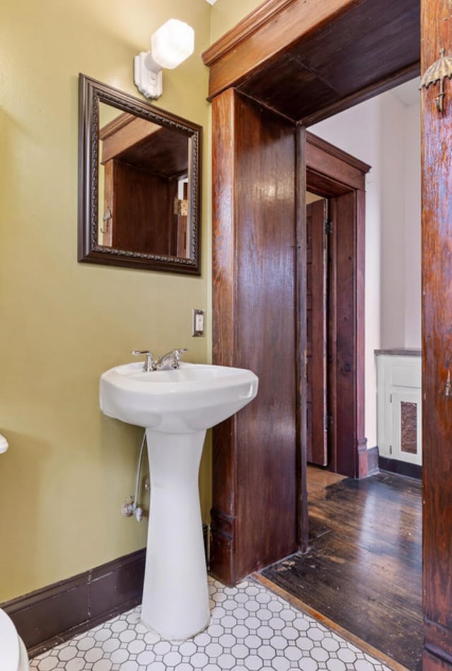 bathroom featuring wood-type flooring