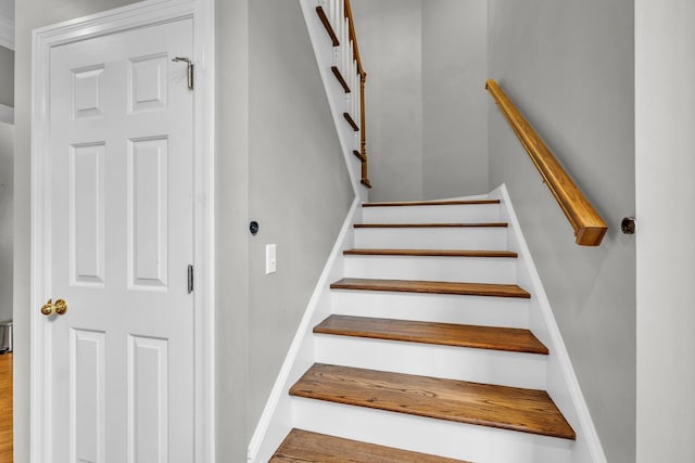 stairway featuring wood-type flooring