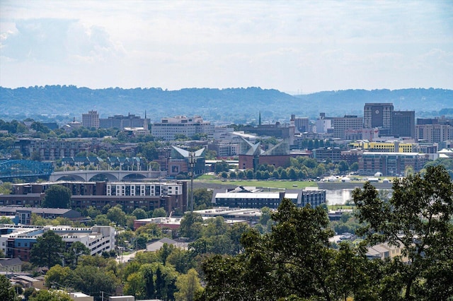 drone / aerial view featuring a mountain view