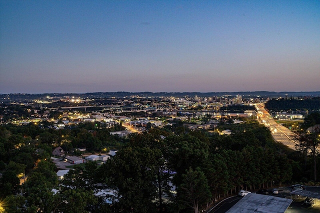 view of aerial view at dusk