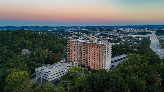 view of aerial view at dusk