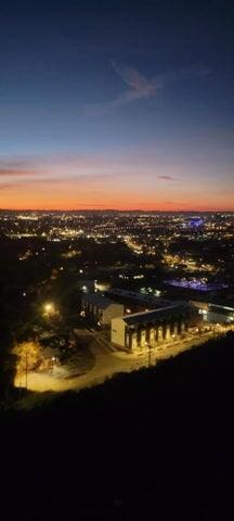 view of aerial view at dusk