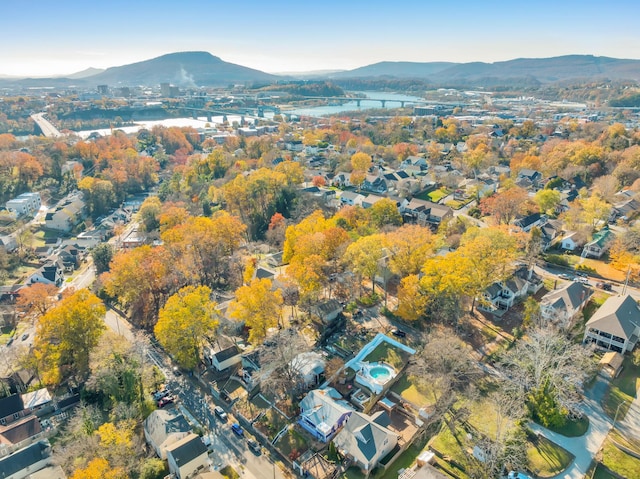 birds eye view of property with a mountain view