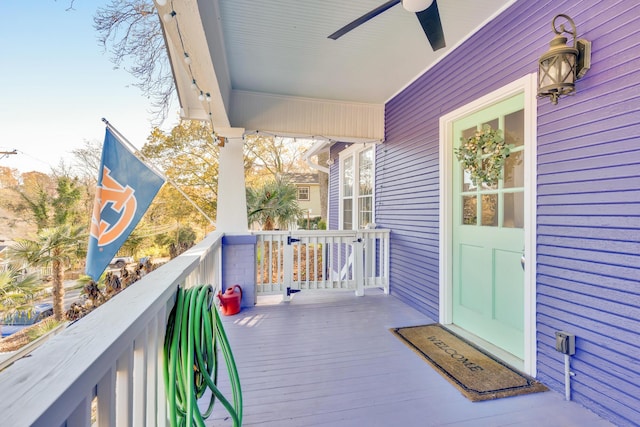 deck featuring a ceiling fan