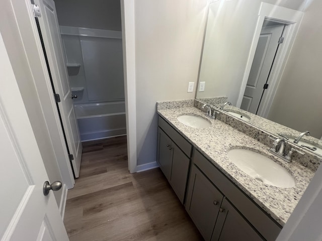 bathroom with wood-type flooring and vanity