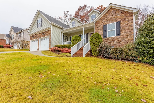 view of front property with a front lawn and a porch