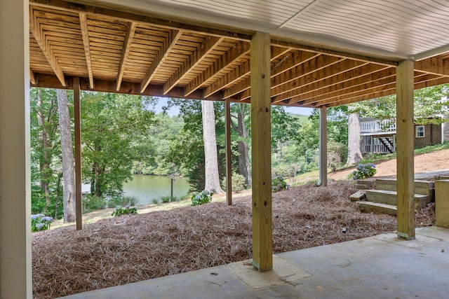 view of patio / terrace featuring a water view