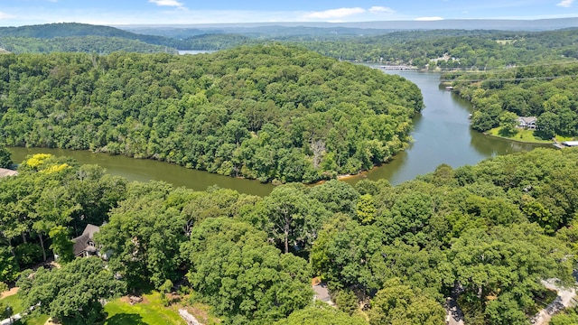 aerial view with a view of trees and a water view