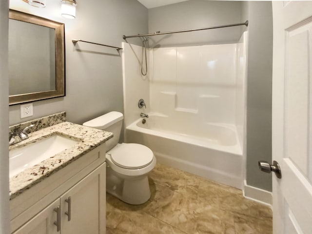 full bathroom featuring vanity, toilet, and shower / washtub combination