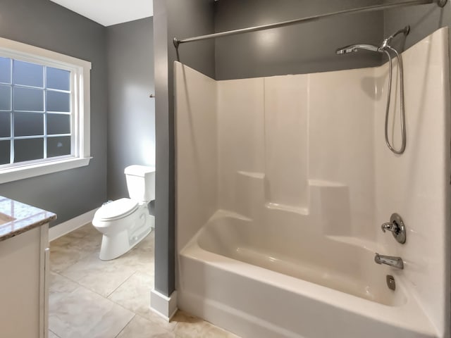 full bathroom featuring vanity, toilet, and shower / washtub combination