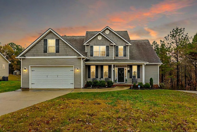425 Wildewood Trl, Chickamauga, GA 30707 - view of front of house with a yard, cooling unit, covered porch, and concrete driveway