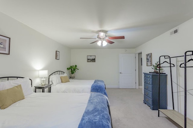 425 Wildewood Trl, Chickamauga, GA 30707 - bedroom with light carpet, baseboards, a ceiling fan, and visible vents