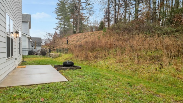 view of yard with a patio and a fire pit