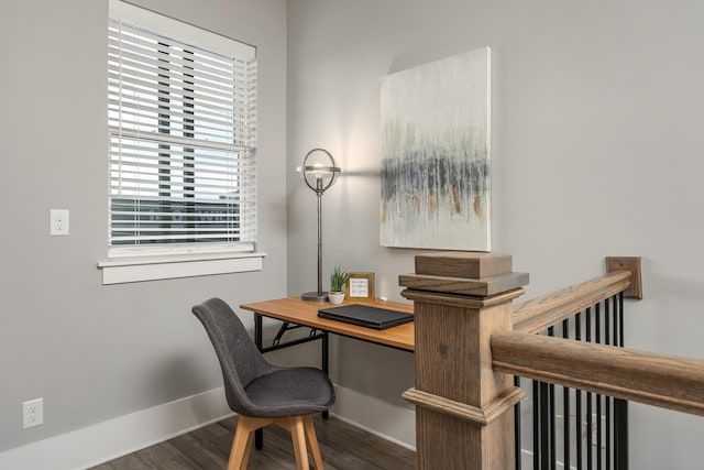 office area featuring dark wood-type flooring