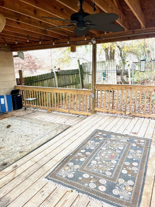 wooden deck with ceiling fan