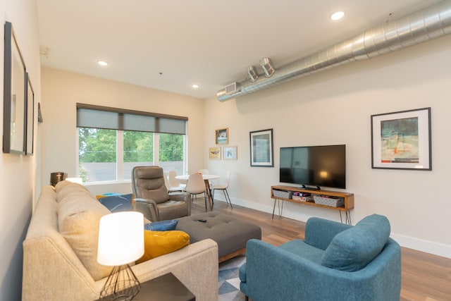 living room with wood-type flooring