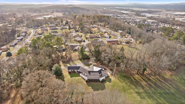 drone / aerial view featuring a mountain view