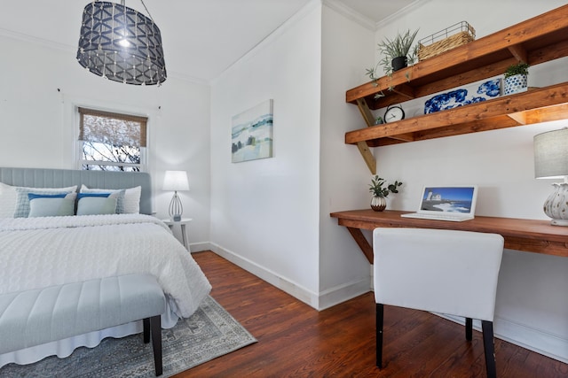 bedroom featuring dark wood-type flooring and ornamental molding