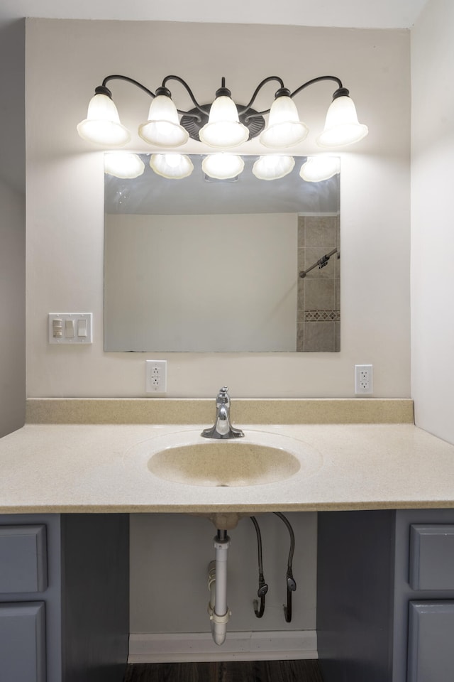 bathroom with hardwood / wood-style flooring and sink