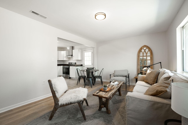 living room with light wood-type flooring