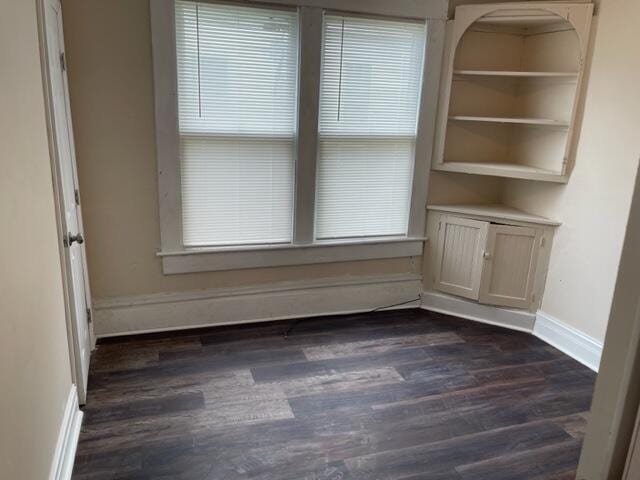 unfurnished dining area with dark hardwood / wood-style flooring