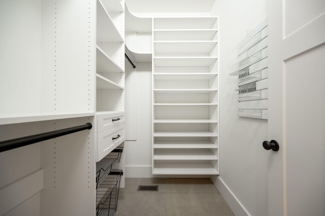 walk in closet with carpet