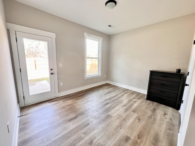 interior space with light hardwood / wood-style floors